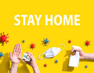 Wall Mural - Stay home theme with hygiene and viral objects