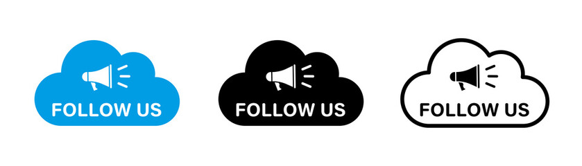 Wall Mural - follow us cloud with megaphone. vector isolated illustration. follow vector icon. cloud technology.