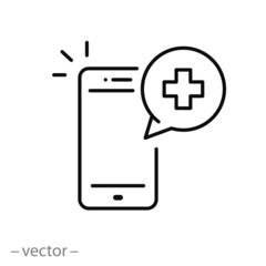 Wall Mural - call doctor icon, online phone medical help, health consultation, emergency telephone, thin line web