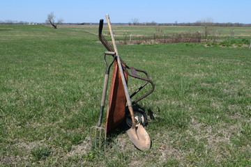 Wall Mural - Wheelbarrow, Shovel, and Pitchfork