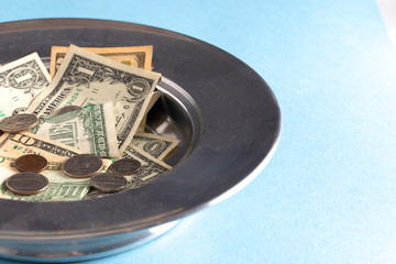 The Church Collection or Contribution in a Silver Tray