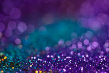 Festive Twinkle Lights Background, Abstract Sparkle Backdrop With Circles,modern Design Wallpaper With Sparkling Glimmers. Blue, Purple And Green Backdrop Glittering Sparks With Glow Effect