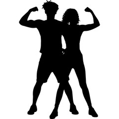 african american fit couple posing silhouette vector