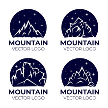 Mountain Vector Logo Design. Outdoor Activity, Traveling In Alps, Living On Nature Outdoor Badges Templates.