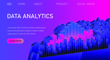 Aufkleber - Web site template for Big Data  analysis, Artificial intelligence and  Information science. 3D graphs and plots.