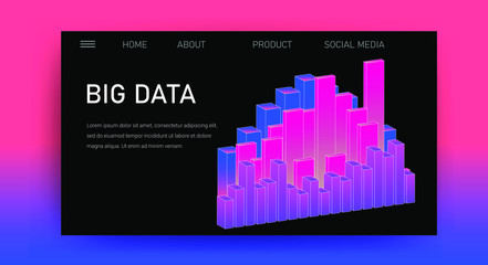 Aufkleber - Web site template for Big Data  analysis, Artificial intelligence and  Information science. 3D graphs and plots.
