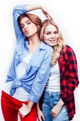 best friends teenage girls together having fun, posing emotional on white background, besties happy smiling, lifestyle people concept