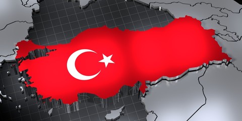 Sticker - Turkey - country borders and flag - 3D illustration