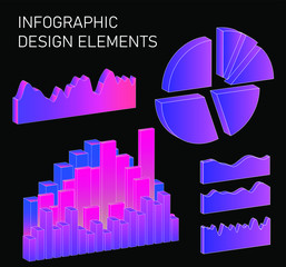 Canvas Print - Set of 3D graphs, charts, histograms and plots for UI and UX design.