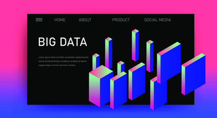 Aufkleber - Web site template for Big Data  analysis, Artificial intelligence and  Information science. 3D graphs and plots.