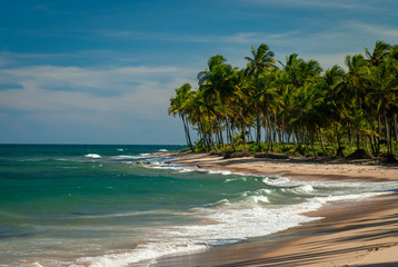 Sunny day at Taipú de Fora Beach, Penisula de Marau, BA, Brazil on February 22, 2008