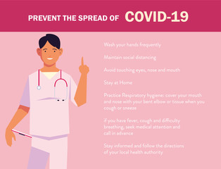 Wall Mural - doctor explain Infographics how prevent the spread of covid 19