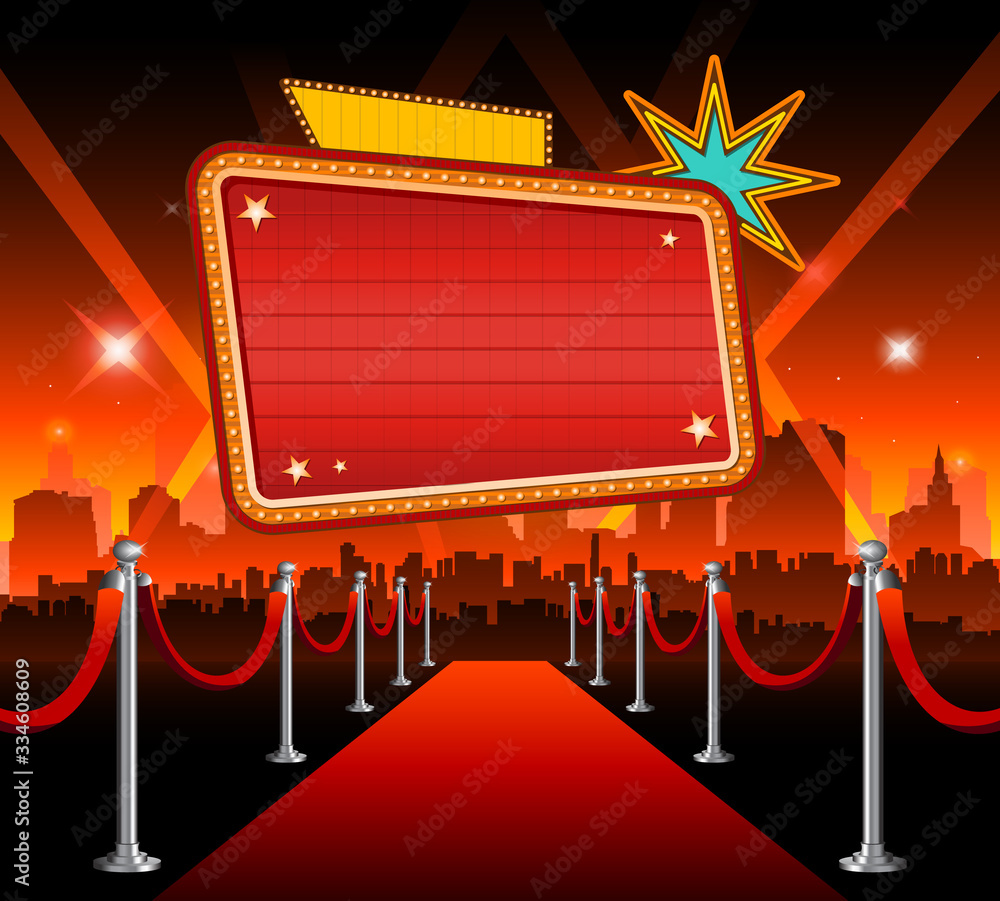 Theater sign red carpet hollywood banner film premiere Stock Vector | Adobe  Stock, image size:1000x901