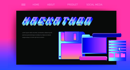 Aufkleber - Web site template for Hackathon and Computer programming Meetup (it is Coding Challenge for developers). Landing page design with user interface elements and 3D lettering.