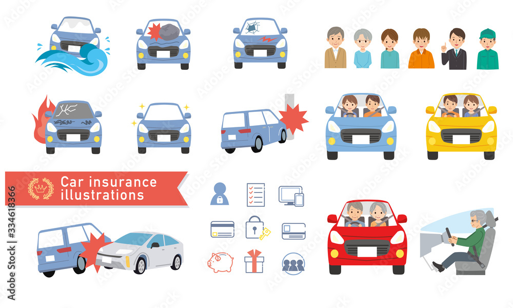 自動車 車 自動車保険 イラスト ベクター 人物 セット Wall Mural Matsu 自動車 車 自動車保険 イラスト ベクター 人物 セット Wall Mural Matsu
