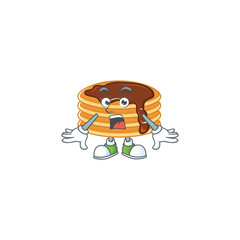 Canvas Print - A cartoon design of chocolate cream pancake showing an amazed gesture