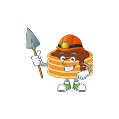 Poster - cartoon character design of chocolate cream pancake work as a miner