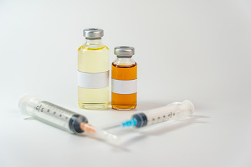 Wall Mural - Vaccine bottle with blank label on white background