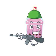 Poster - A cartoon picture of taro bubble tea in Army style with machine gun