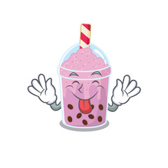 Poster - An amusing face taro bubble tea cartoon design with tongue out