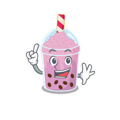 Poster - Taro bubble tea mascot character design with one finger gesture