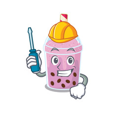 Poster - cartoon character of taro bubble tea worked as an automotive