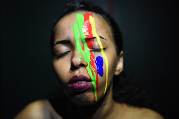 Wall Mural - oil Painting colors smudges drips from African  woman face