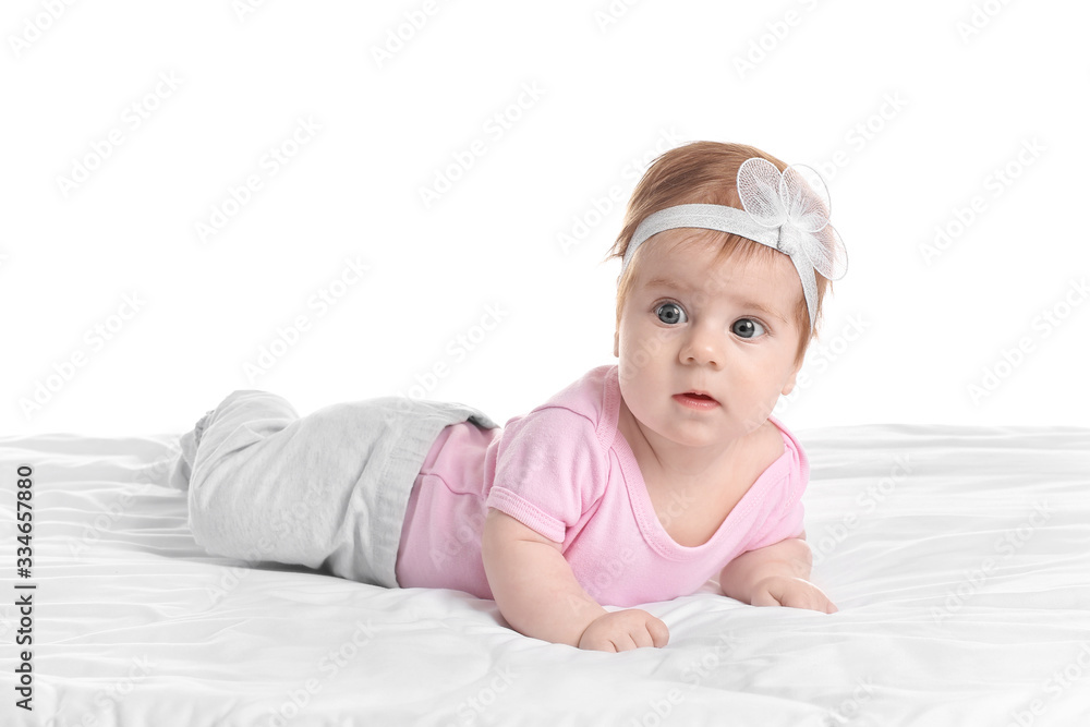 Cute little baby on white background