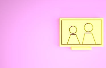 Sticker - Yellow Picture frame on table icon isolated on pink background. Minimalism concept. 3d illustration 3D render