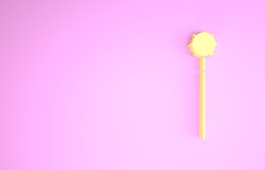 Wall Mural - Yellow Medieval chained mace ball icon isolated on pink background. Medieval weapon. Minimalism concept. 3d illustration 3D render