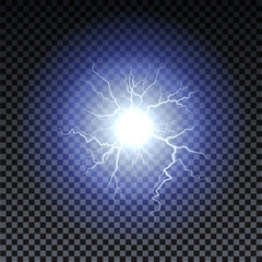 Wall Mural - lightning strikes and sparks, electrical energy on transparent b