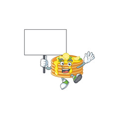 Wall Mural - Sweet lemon cream pancake cartoon character rise up a board