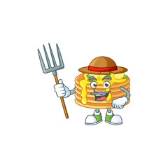 Poster - Mascot design style of Farmer lemon cream pancake with hat and pitchfork