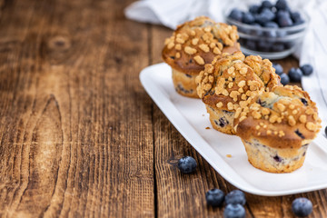 Blueberry Muffins (selective focus; detailed close-up shot)