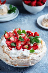 Poster - Cake Pavlova with meringue, strawberry and cream