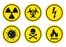 Warning Signs Set - Danger, Radiation, Biohazard, Death, Voltage, Flame, Virus