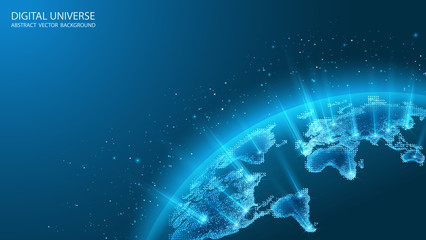 Wall Mural - map of the planet. spherical world map. global social network. future. vector. blue futuristic backg