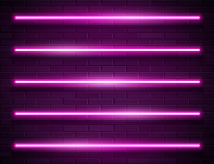modern neon glowing lines banner on dark empty grunge brick background
