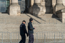 German Police Next To The Reichstag, Seat Of The Bundestag, Or German Parliament