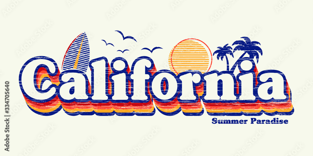 retro graphic and california fashion slogan for different apparel and T-shirt. - Vector - obrazy, fototapety, plakaty 