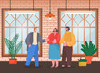 © robu_s - Home reception or house party, people talking and drinking, host and guests vector. Loft style interior design, family and friends gathering. Guy speaking with couple holding cups illustration