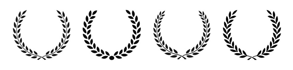 Wall Mural - set black silhouette circular laurel foliate, wheat and oak wreaths depicting an award, achievement,