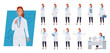 © Pharanyu - Female doctor character set. Different poses and emotions. Vector illustration in a flat style