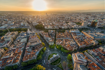 Aerial view of Madrid at sunrise