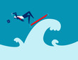 Falling from a surfboard, Business falling off concept