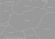 © Olli - Vector modern illustration. Simplified political map with Hungary in the cener and borders with neighboring countries. Grey color, white outlune