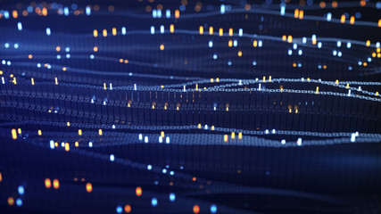 Wall Mural - blue cubic matrix of big data flow 3d rendering illustration