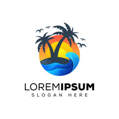 awesome beach sumer, ocean logo design vector template