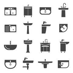 Sink with taps icon set for kitchen and bathroom