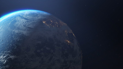 Wall Mural - planet earth in space haze. lights of night cities of awakening cities. elements of this image furni